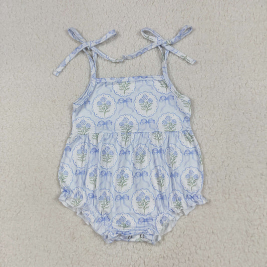 RTS NO MOQ SR3117 Flower bouquet blue bow pattern vest bodysuit