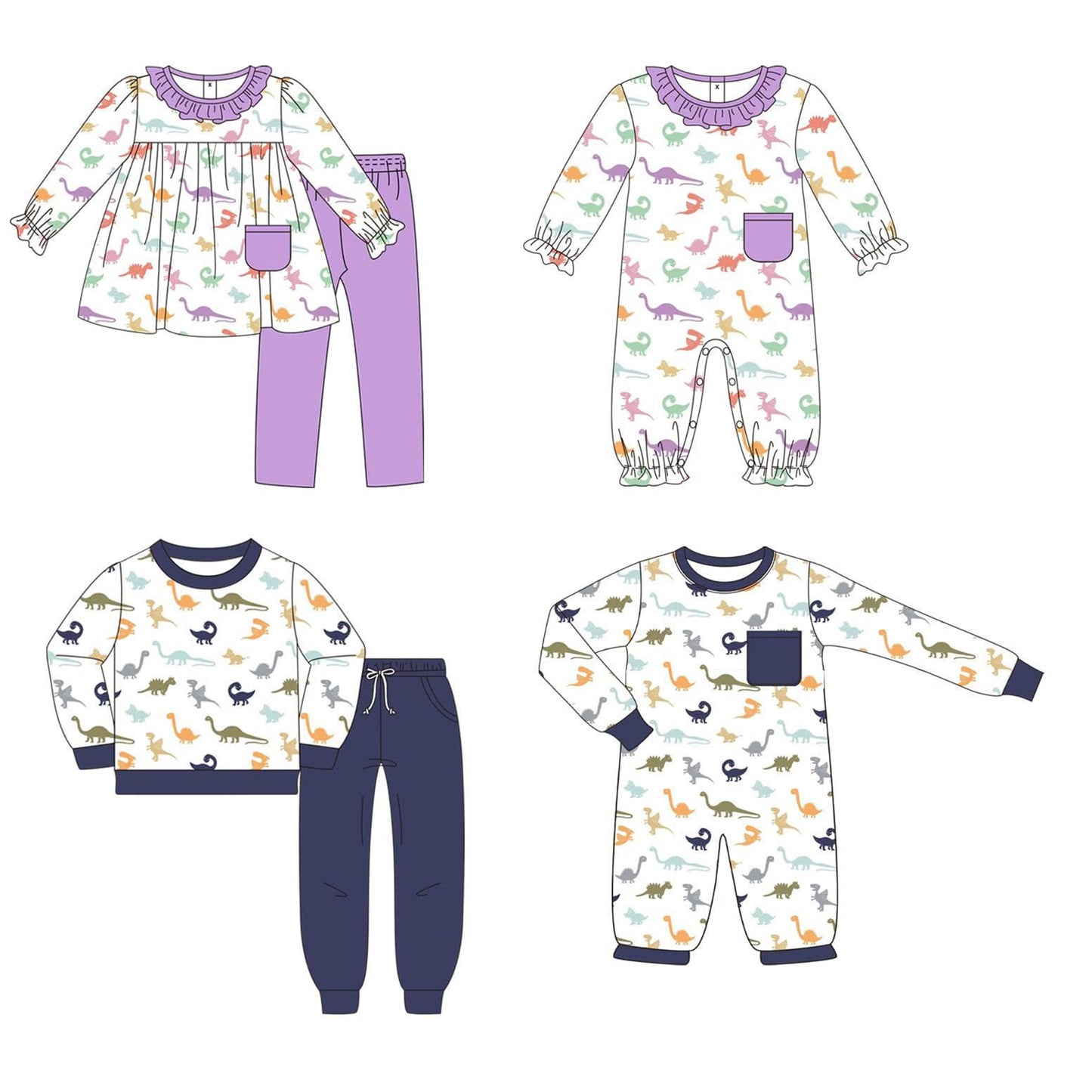 Custom moq 5 each style eta 6-7weeks baby boy clothes dinosaur long sleeve pants set 2 and romper 2-25.9.8