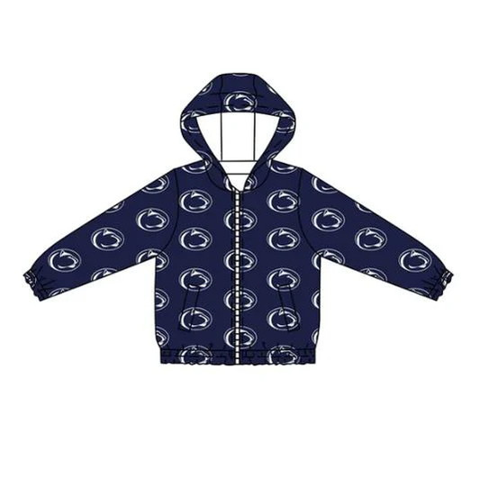 Custom moq 5 mix size milk silk baby girls clothes team dark blue hooded long sleeve jacket-25.7.25