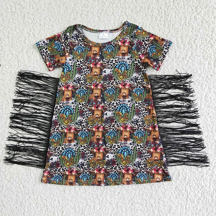 RTS NO MOQ Sibling baby girl clothes western cow head short sleeve dresses
