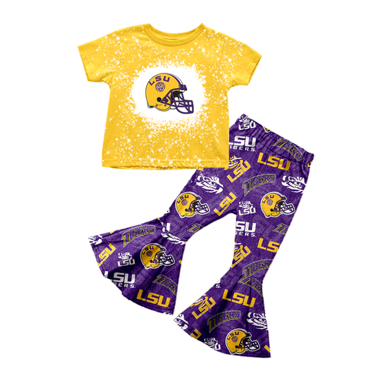 Custom summer teams baby girl clothes team yellow purple short sleeve pants sets-25.8.2