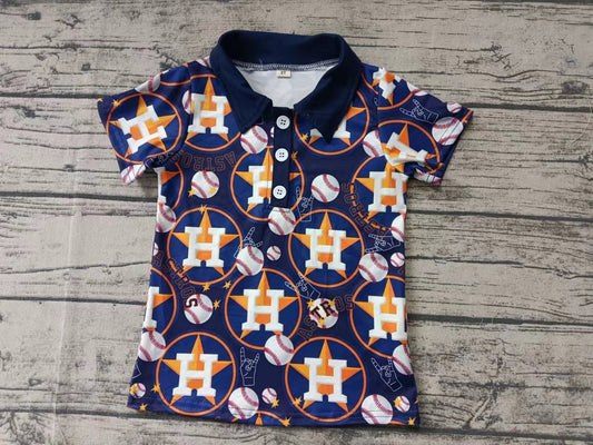 custom moq 5 eta 5weeks mix size baby boys clothes team H navy blue short sleeve Top