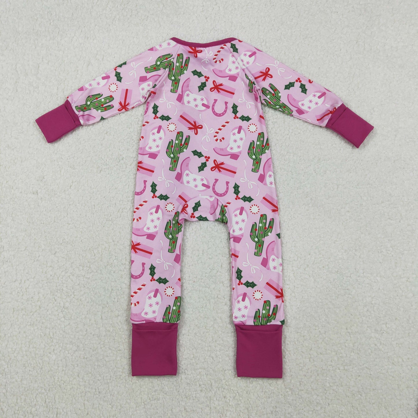 RTS NO MOQ（In Stock ) LR1742 Christmas Boots Cactus Gift Pink Purple Zipper Long-Sleeved Jumpsuit