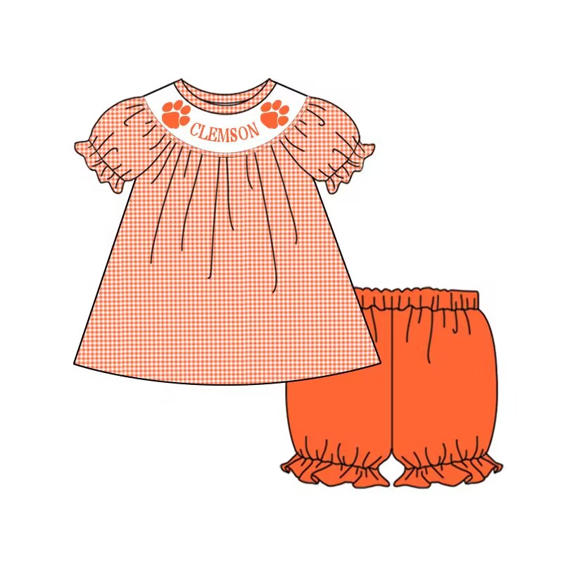 custom moq 3 eta 6-7weeks baby girls clothes team orange Short Sleeve Shorts Set
