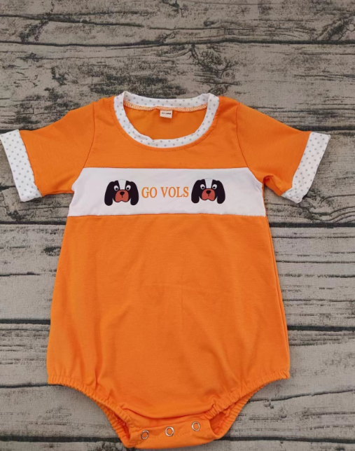Custom moq 3 eta 6-7weeks  Orange short romper with cute puppy pattern