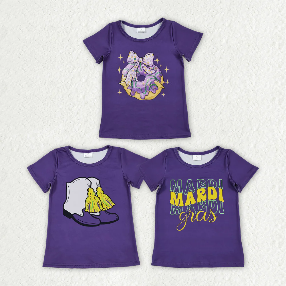 RTS NO MOQ Sibling Baby girl clothes Summer Mardi gras short sleeve tops