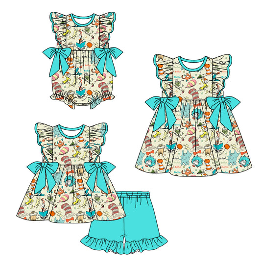 11.30 custom each style moq 5eta 4-6week Sibling Sister dr seuss baby girl short sleeve shorts sets and dress and rompers match family design