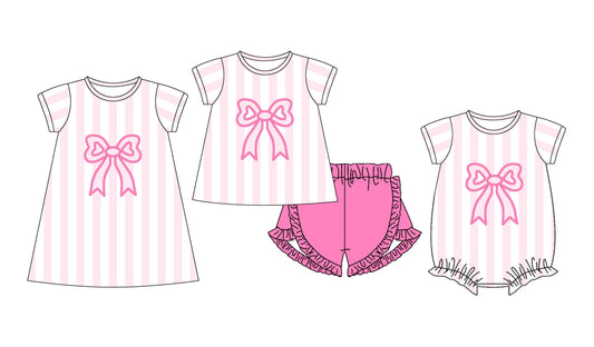 11.23 custom each style moq 5eta 4-6week Sibling Sister bow pink baby girl short sleeve shorts sets and dress and rompers match family design