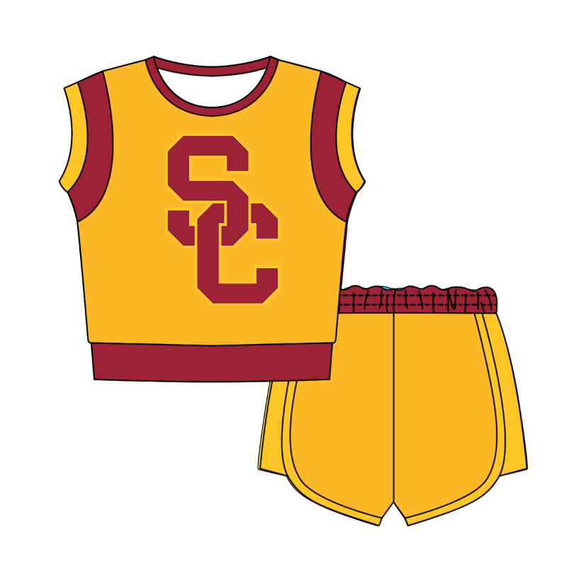 Custom moq 5 mix size milk silk summer teams Yellow Sleeveless O-Neck Top And Shorts Set Cute And Comfortable Kids' Outfit