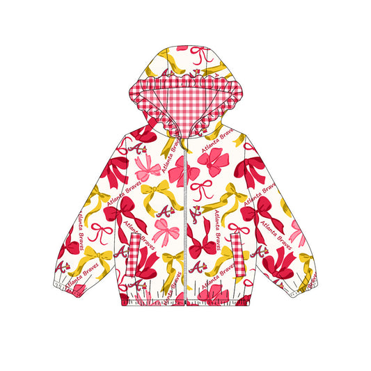 Custom moq 8 mix size milk silk summer team baby girls clothes bow red yellow hooded long sleeve top-25.9.19