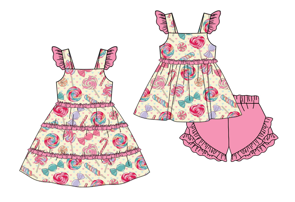 11.11 custom each style moq 5eta 4-6week Sibling Sister baby girl short sleeve shorts sets and dresses match design