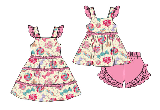 11.11 custom each style moq 5eta 4-6week Sibling Sister baby girl short sleeve shorts sets and dresses match design