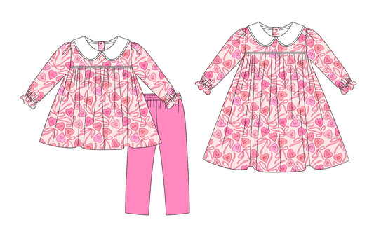 25.9.6 custom each style moq 5eta 4-6week Sibling Sisters love bow baby girl long sleeve pants sets and dress match family design