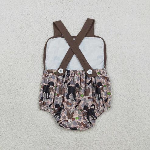 RTS NO MOQ Sibling Baby Boys Brown Camouflage Top with Pockets Short Set Duck Hunting Rompers