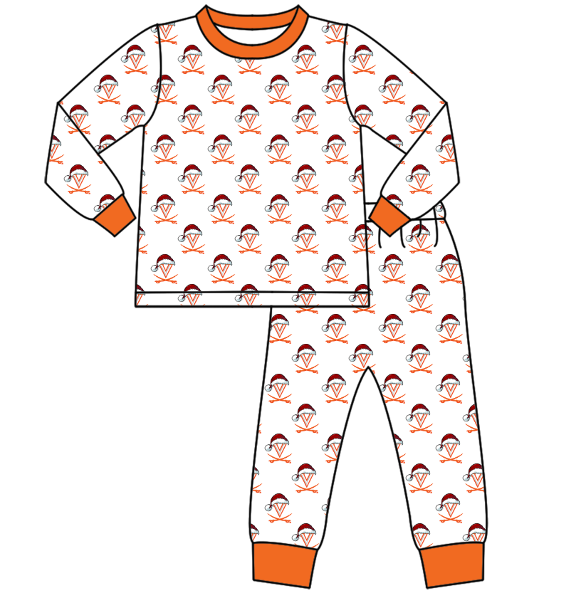 Custom moq 5 tat about 6-8 weeks Christmas hat orange long sleeve pajamas boys