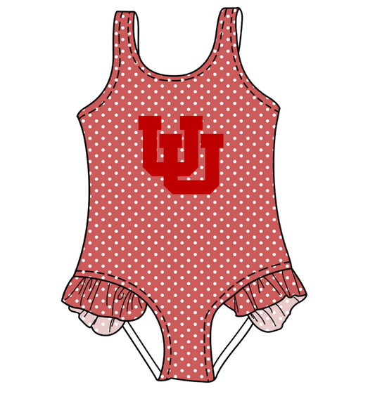 Custom moq 5 mix size milk silk summer teams Red Baby Girl Sleeveless Polka Dot Lace Onesie Swimsuit Cute Summer Beachwear for Little Girls