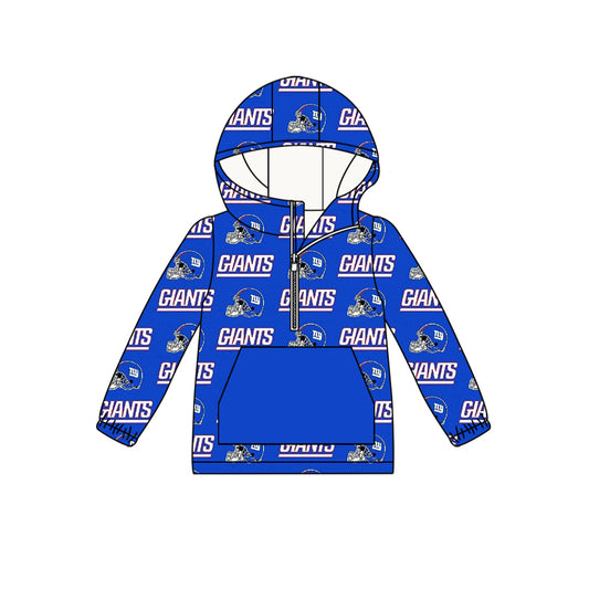 custom moq 5 tat about 6-8week Blue and white hood zip-up yellow long-sleeved pullover