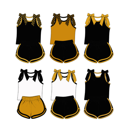 custom moq 5 mix size Baby Girls Bow Sleeveless Top Black Shorts Summer Casual Clothes Set