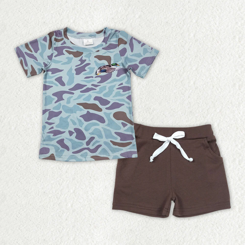 RTS NO MOQ Sibling Baby boy clothes camouflage Short Sleeve shorts Suits