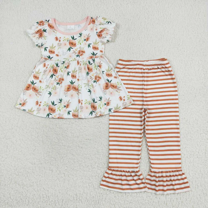 RTS NO MOQ Sibling baby girl clothes floral short sleeve pants Sets
