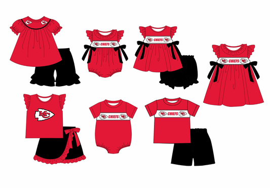 Custom summer teams baby girls clothes team red short sleeve shorts sets 3 and briefs sets and dress and rompers-25.7.23