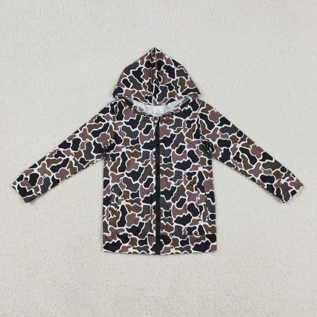 RTS NO MOQ Sibling Baby boys clothes camouflage zipper hooded long sleeve tops
