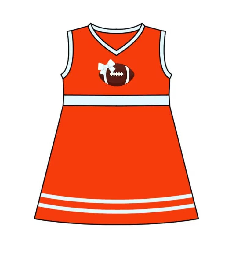 Custom MOQ 3 MIX SIZE ETA 6-7weeks team baby girls clothes orange sleeveless dress