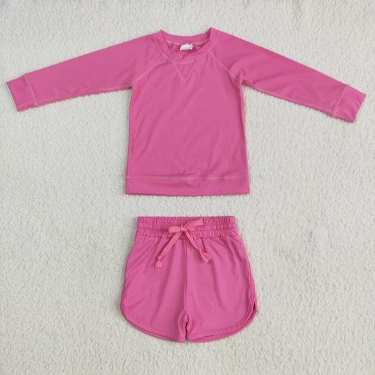 RTS NO MOQ GT0968+SS0503 Pure rose red yoga long-sleeved top shorts sets