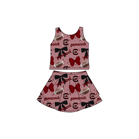 Custom moq 5 each style eta 6-7weeks baby girl clothes team bow brick red sleeveless skirts sets-25.7.23
