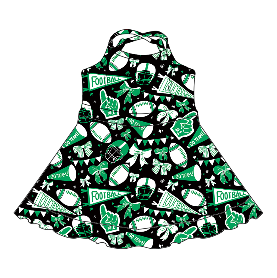 Custom moq 5 each style eta 6-7weeks baby girl clothes team green sleeveless dress-25.7.22