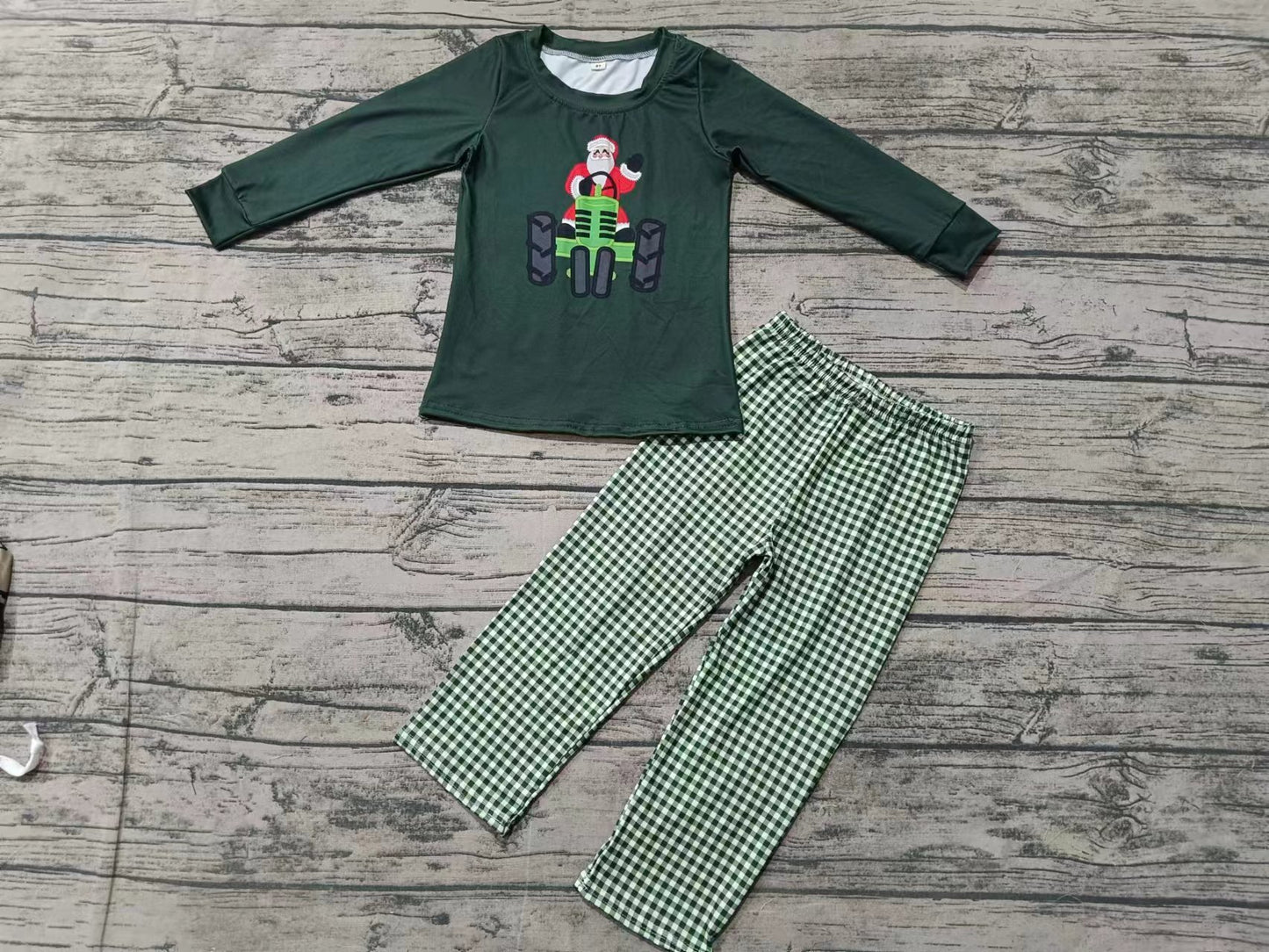 Custom moq 3 eta 6-7weeks  Santa Claus driving a go-kart dark green long-sleeved suit