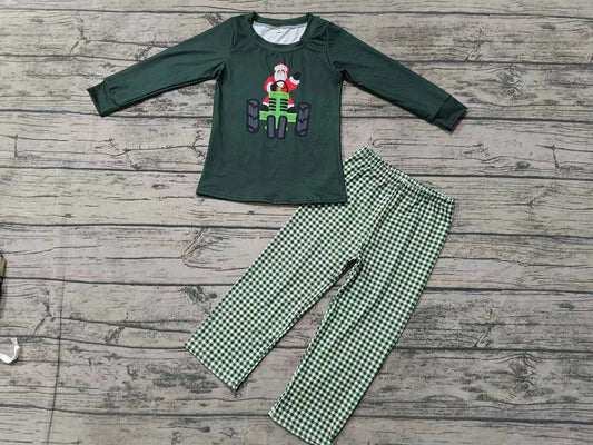 Custom moq 3 eta 6-7weeks  Santa Claus driving a go-kart dark green long-sleeved suit