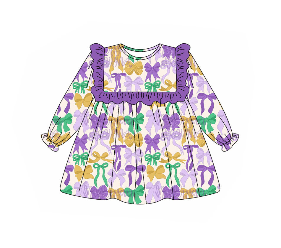 25.9.4 custom each style moq 5eta 4-6week Sibling Sisters mardi gras bow baby girl long sleeve pants sets and dress and rompers match family design