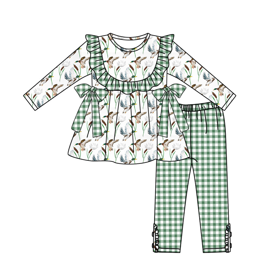 5.11custom each style moq 5eta 4-5week Sibling Sister duck prints white dots green girls set and baby romper and dress match family design