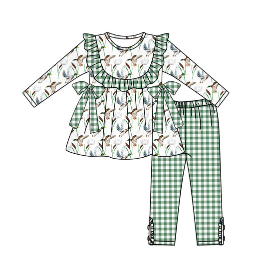 5.11custom each style moq 5eta 4-5week Sibling Sister duck prints white dots green girls set and baby romper and dress match family design