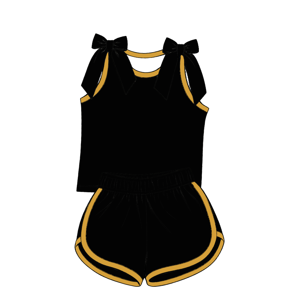 custom moq 5 mix size Baby Girls Bow Sleeveless Top Black Shorts Summer Casual Clothes Set