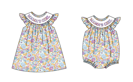 12.4 custom each style moq 5eta 4-6week Sibling Sister MAMA GIRL baby girl short sleeve dress and rompers match family design