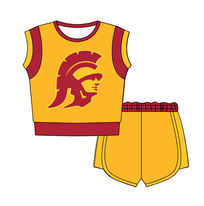 Custom moq 5 mix size milk silk summer teams Yellow Sleeveless O-Neck Top And Shorts Set Cute And Comfortable Kids' Outfit