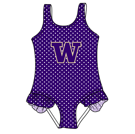 Custom moq 5 mix size milk silk summer teams Purple Baby Girl Sleeveless Polka Dot Lace Onesie Swimsuit Cute Summer Beachwear for Little Girls