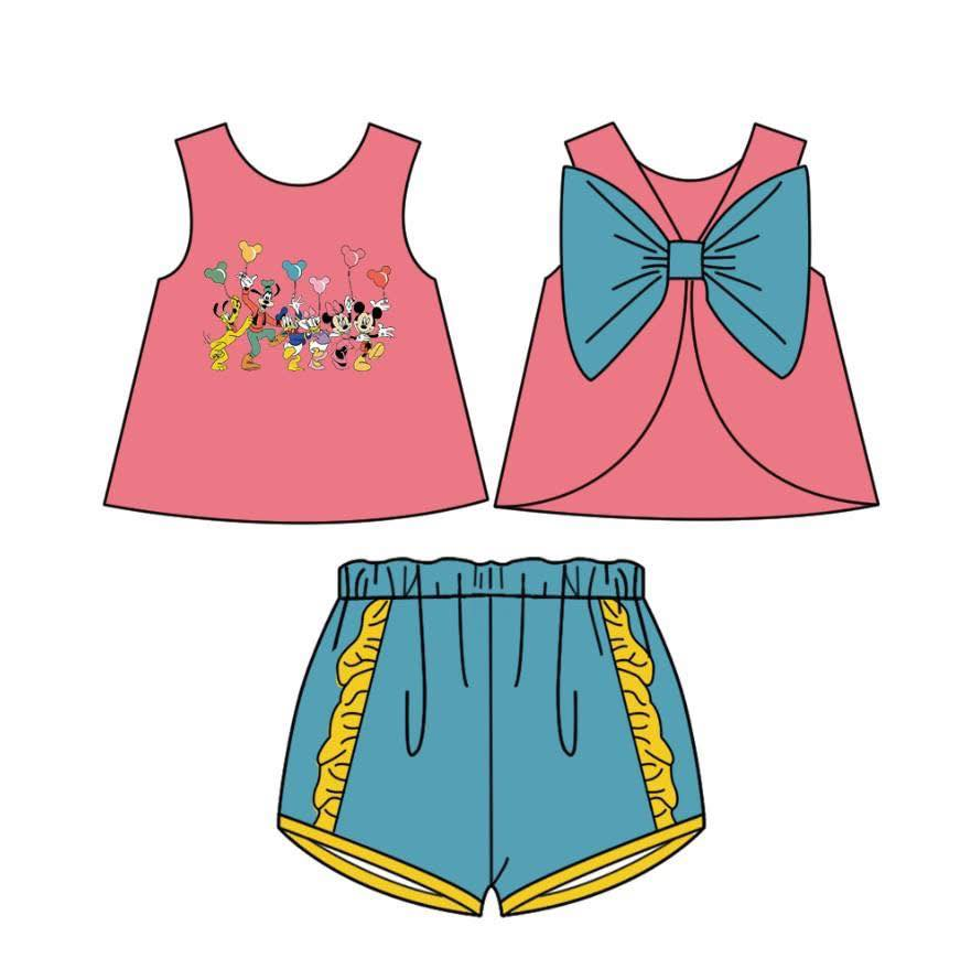 Custom moq 5 mix size milk silk Pink short-sleeved shirt and shorts, yellow suit