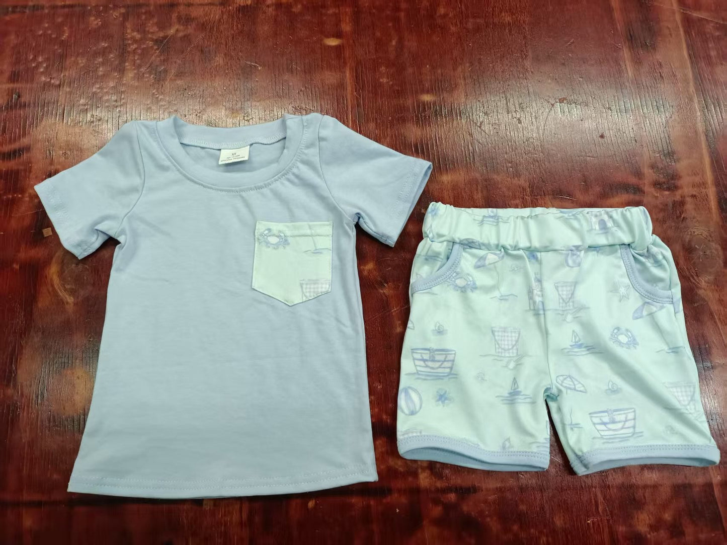 Custom moq 3 eta 6-7weeks baby boys clothes crab short Sleeve shorts sets