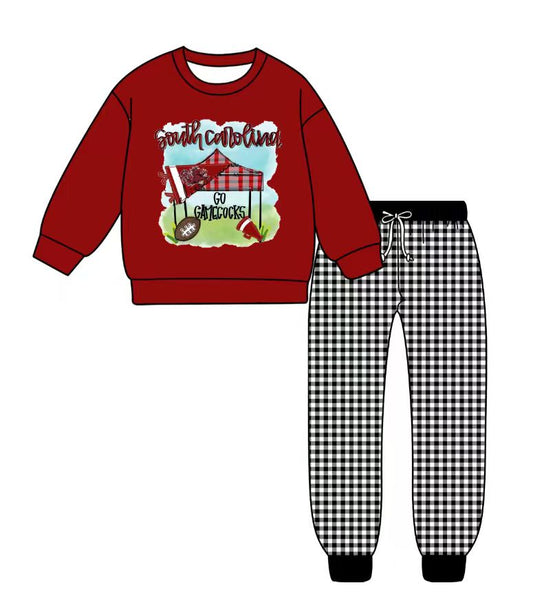 Custom moq 5 mix size milk silk summer teams baby boy clothes brick red long sleeve pants sets-25.9.9