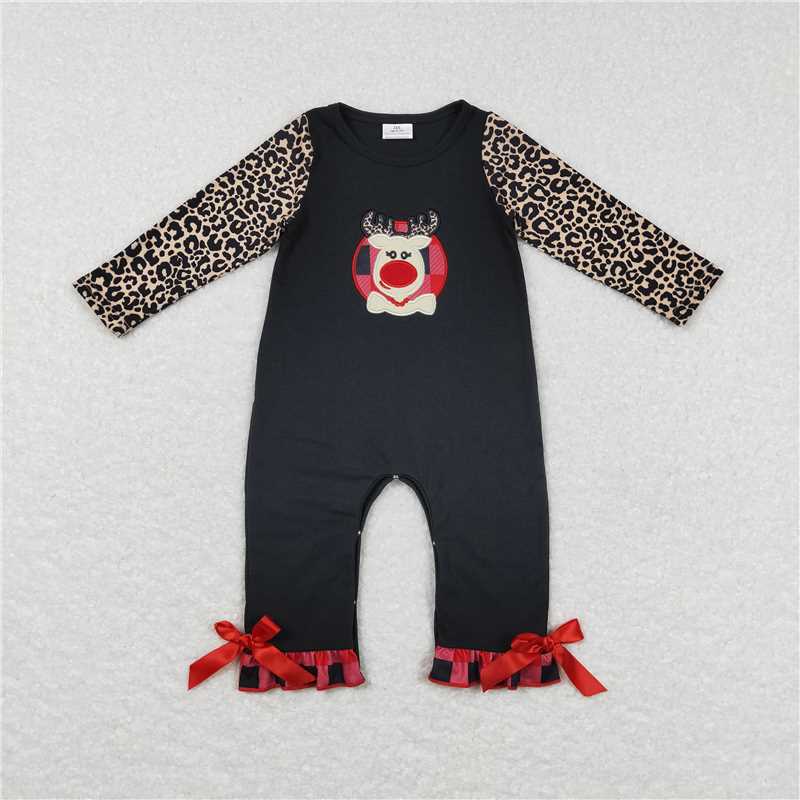 RTS NO MOQ（In Stock ) LR0730 Embroidered Christmas deer long-sleeved jumpsuit