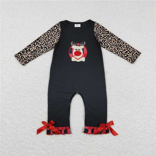 RTS NO MOQ（In Stock ) LR0730 Embroidered Christmas deer long-sleeved jumpsuit