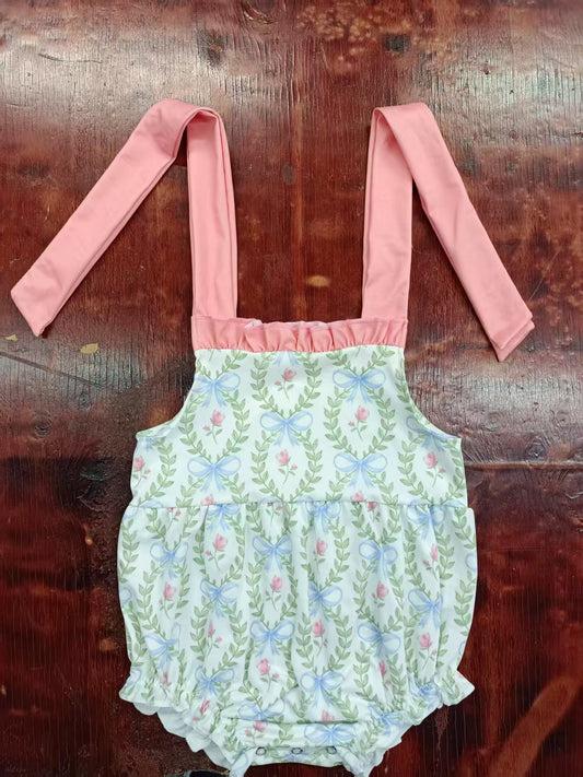 Custom moq 3 eta 6-7weeks baby girl clothes bow floral suspender romper-25.4.30