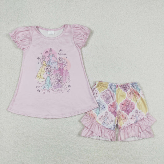 Cute Clothes GSSO0821 Baby Girls Pink Short Sleeve Tunic Top Ruffle Shorts Clothes Sets