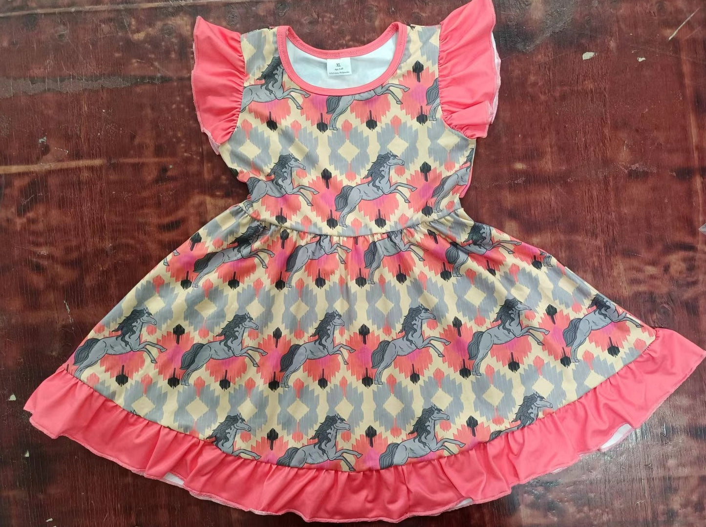 custom moq 5 eta 5weeks summer girls horse flying sleeve skirt dress