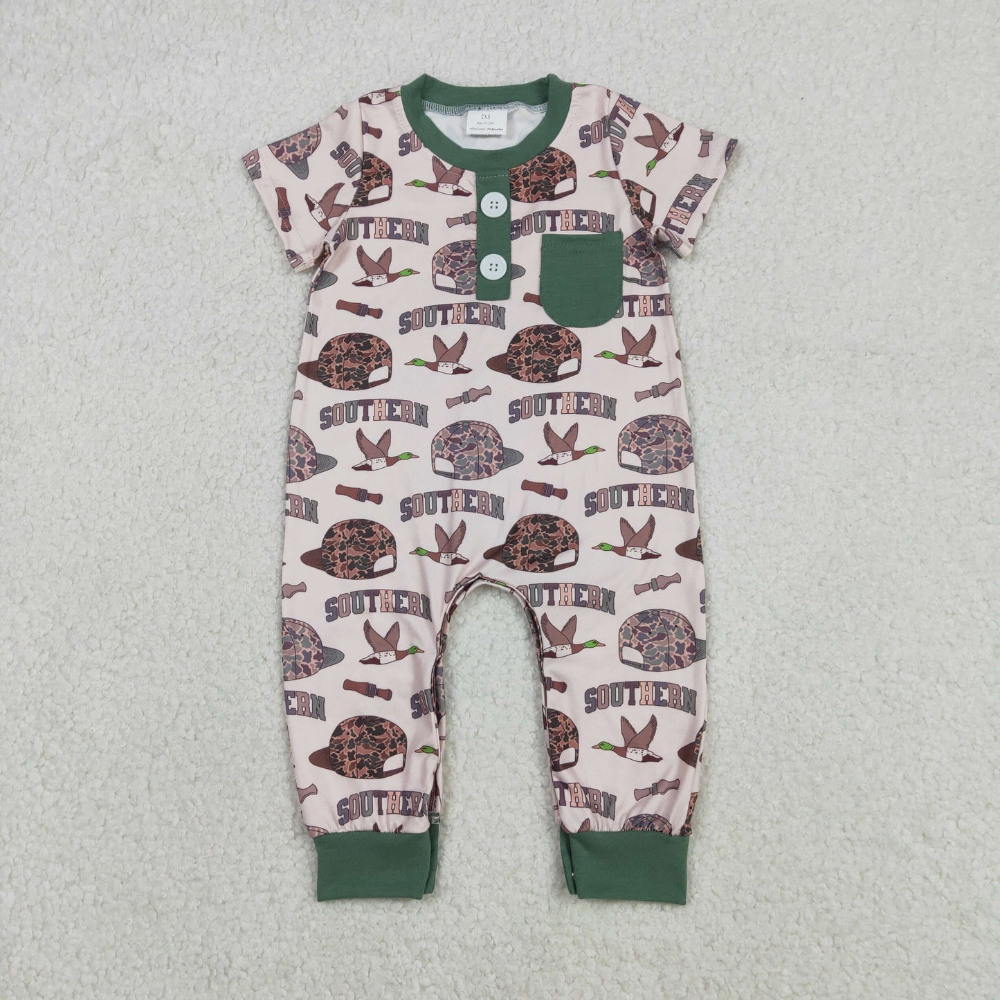 RTS NO MOQ（In Stock) Southern camouflage hat, duck green pocket short-sleeved jumpsuit