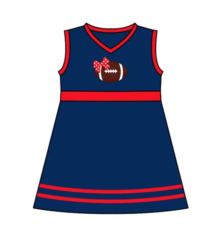 Custom MOQ 3 MIX SIZE ETA 6-7weeks team baby girls clothes navy blue sleeveless dress