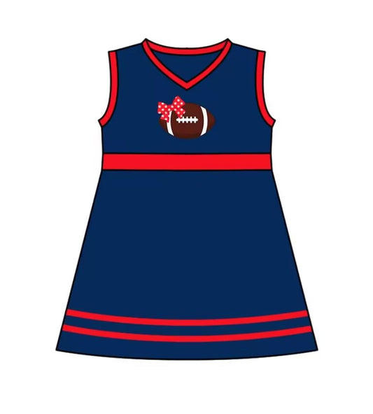 Custom MOQ 3 MIX SIZE ETA 6-7weeks team baby girls clothes navy blue sleeveless dress